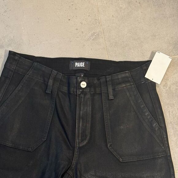 PAIGE Mayslie Straight Ankle Pants in Black Fog Luxe Coating - Size 30 - Picture 2 of 16